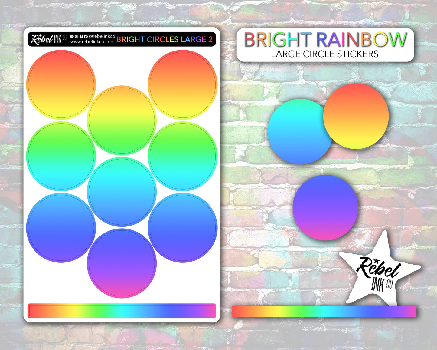 Solid Circle Stickers - Large - Bright Rainbow