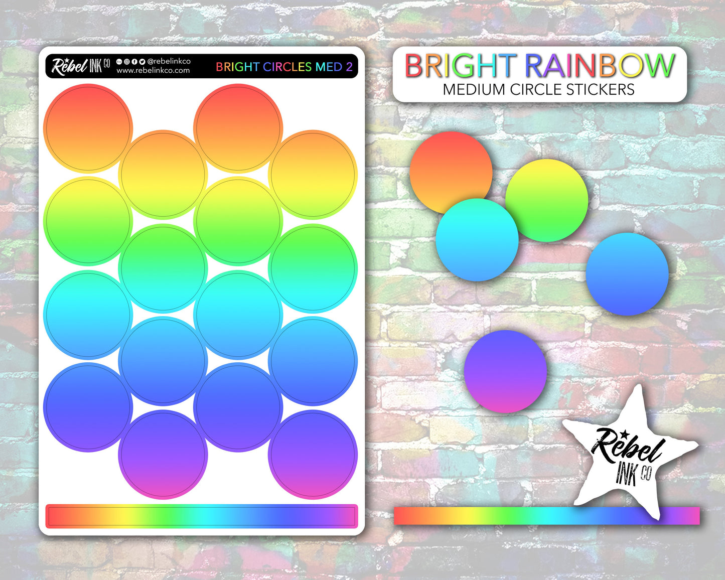 Solid Circle Stickers - Medium - Bright Rainbow