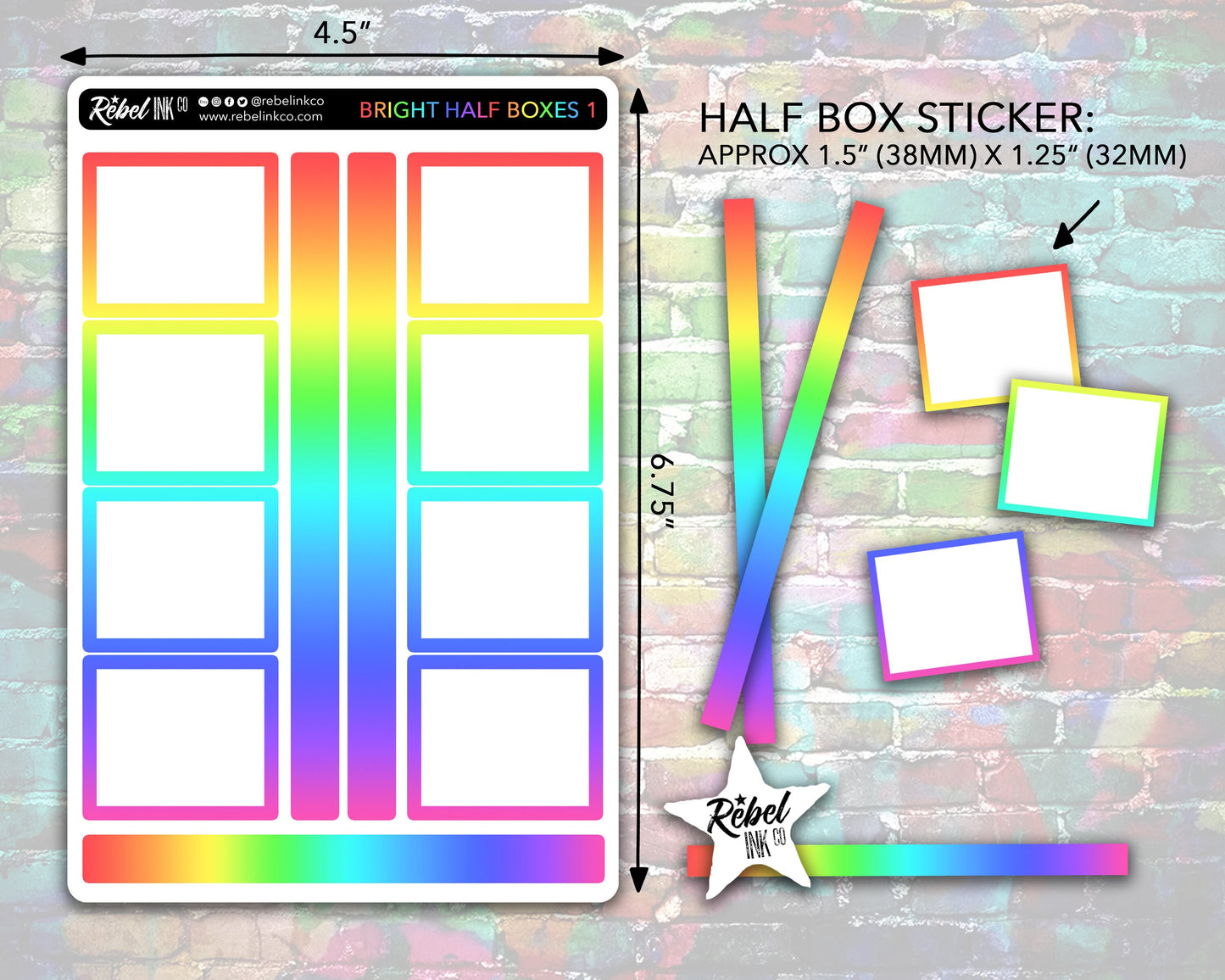 Open Half Box Stickers - Bright Rainbow