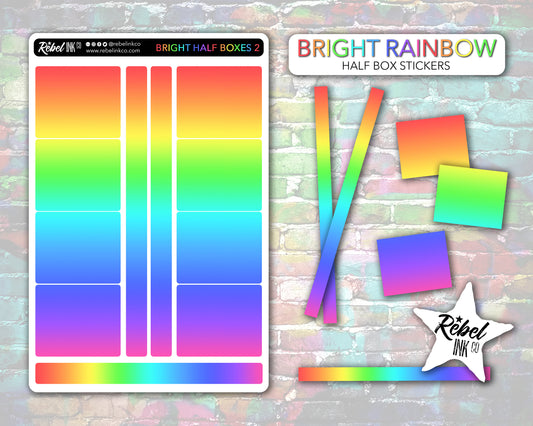 Solid Half Box Stickers - Bright Rainbow