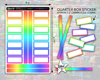 Open Quarter Box Stickers - Bright Rainbow