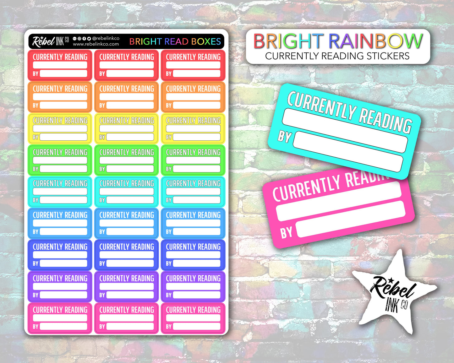 Currently Reading Stickers - Bright Rainbow - Block Style