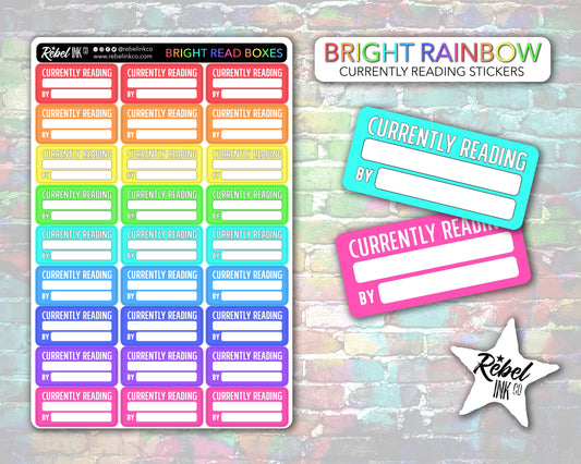 Currently Reading Stickers - Bright Rainbow - Block Style