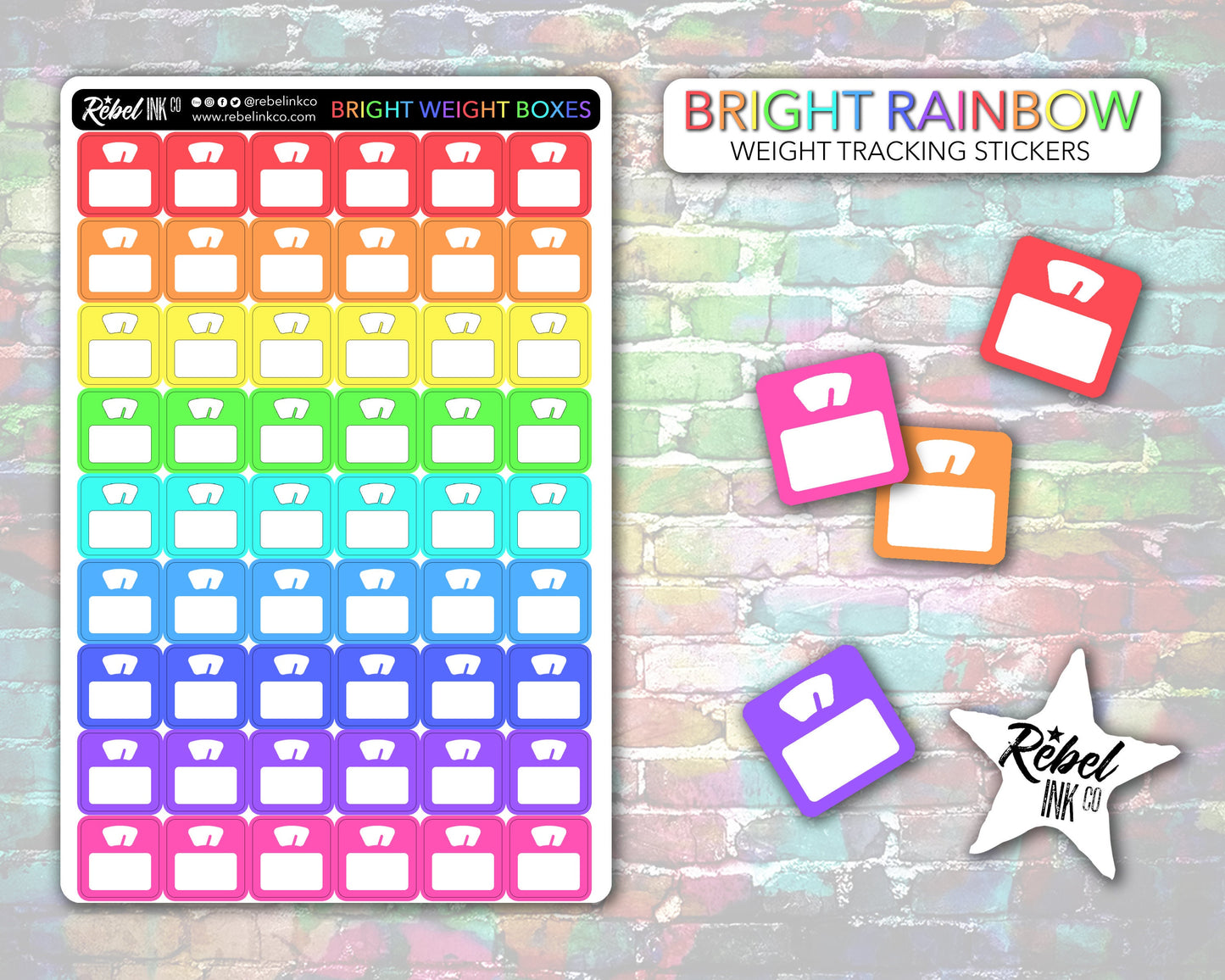 Weight Tracker Stickers - Bright Rainbow