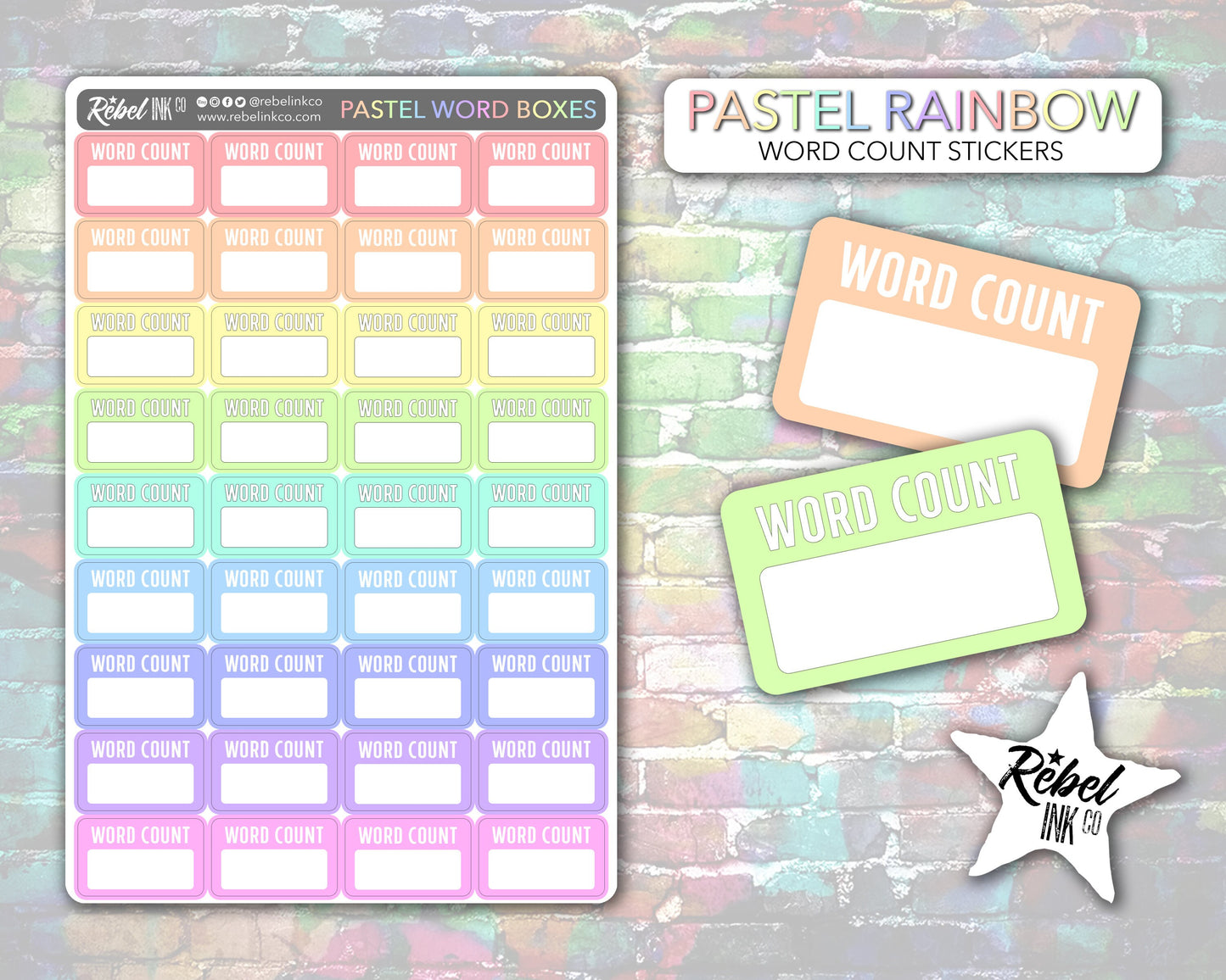Word Count Stickers - Pastel Rainbow