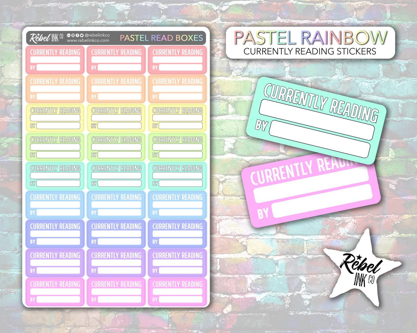 Currently Reading Stickers - Pastel Rainbow - Block Style