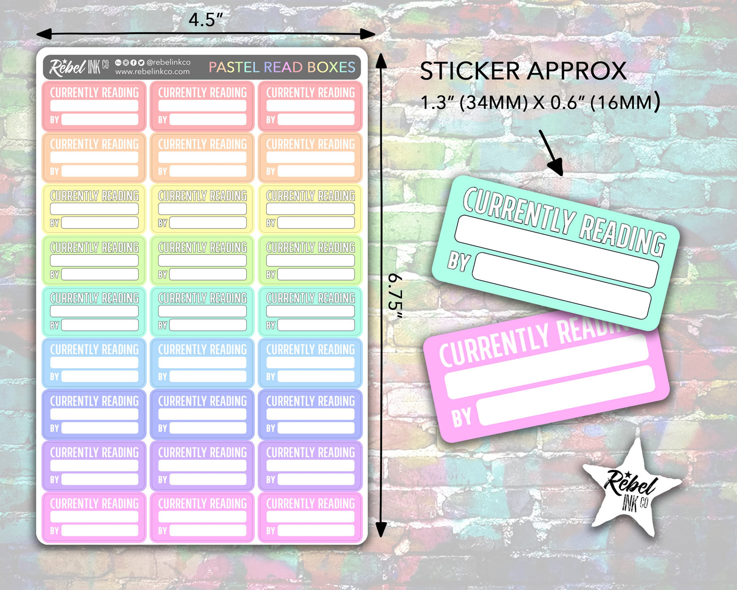 Currently Reading Stickers - Pastel Rainbow - Block Style