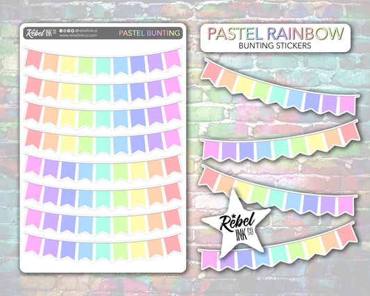 Bunting Stickers - Pastel Rainbow