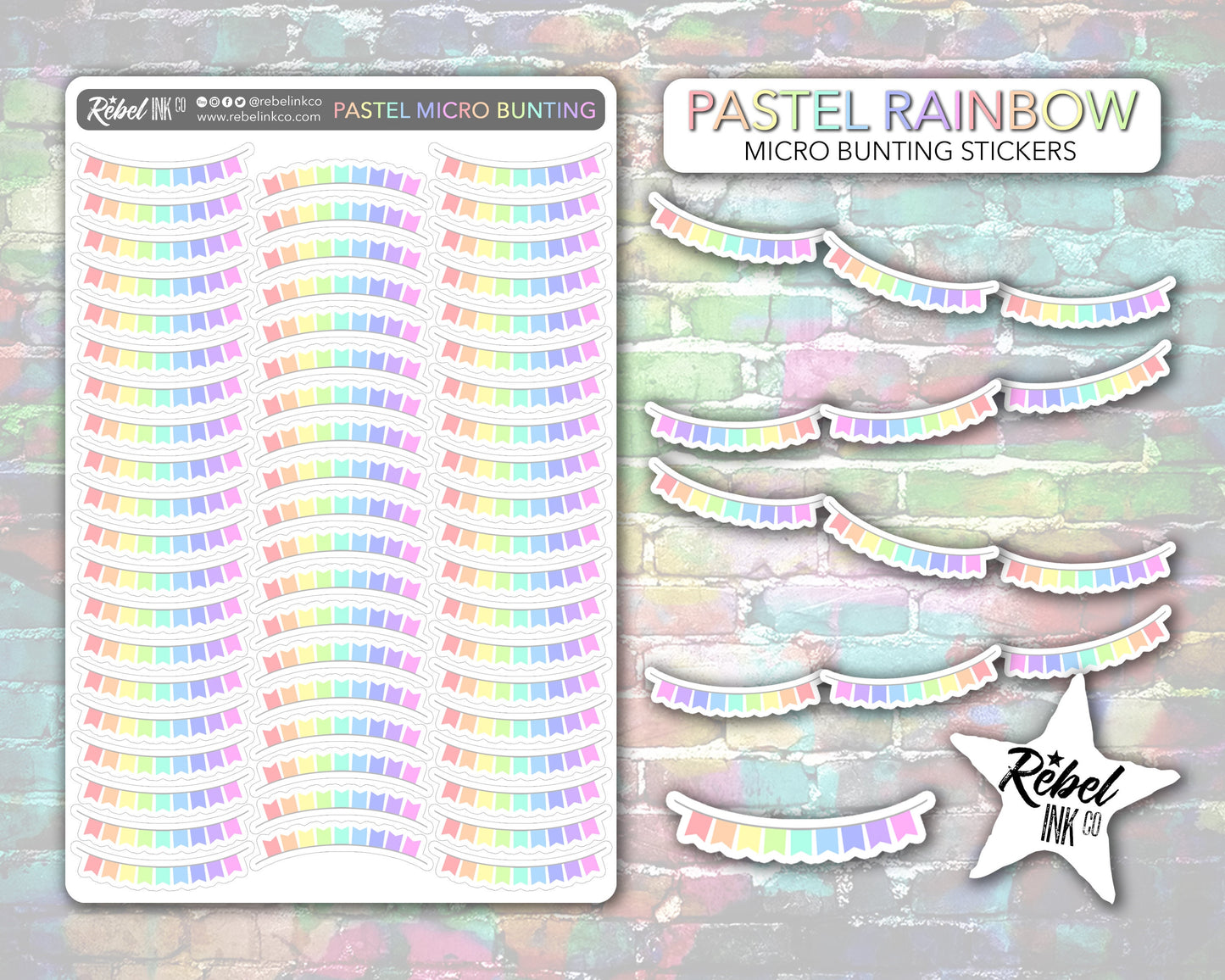 Micro Bunting Stickers - Pastel Rainbow