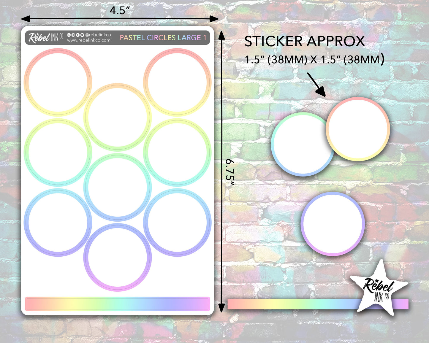 Open Circle Stickers - Large - Pastel Rainbow