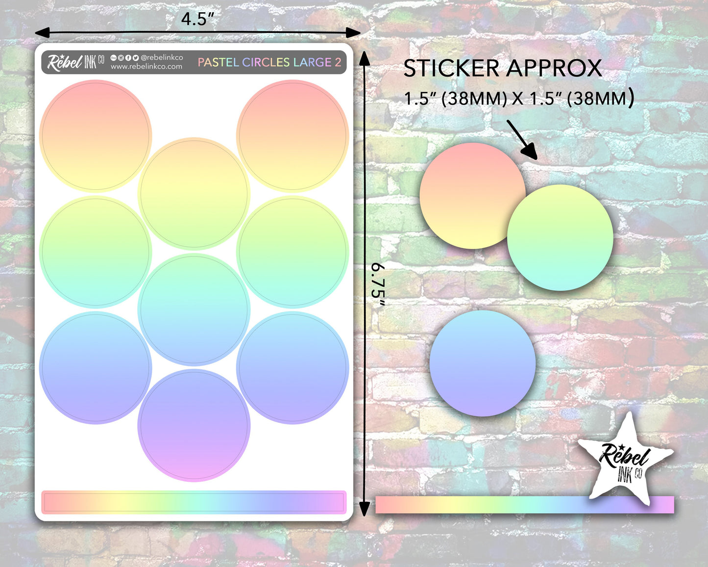 Solid Circle Stickers - Medium - Pastel Rainbow
