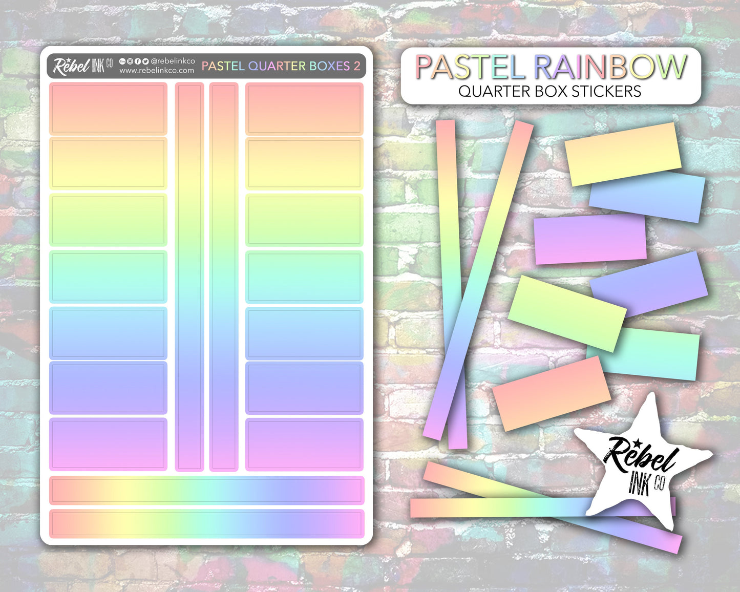 Solid Quarter Box Stickers - Pastel Rainbow