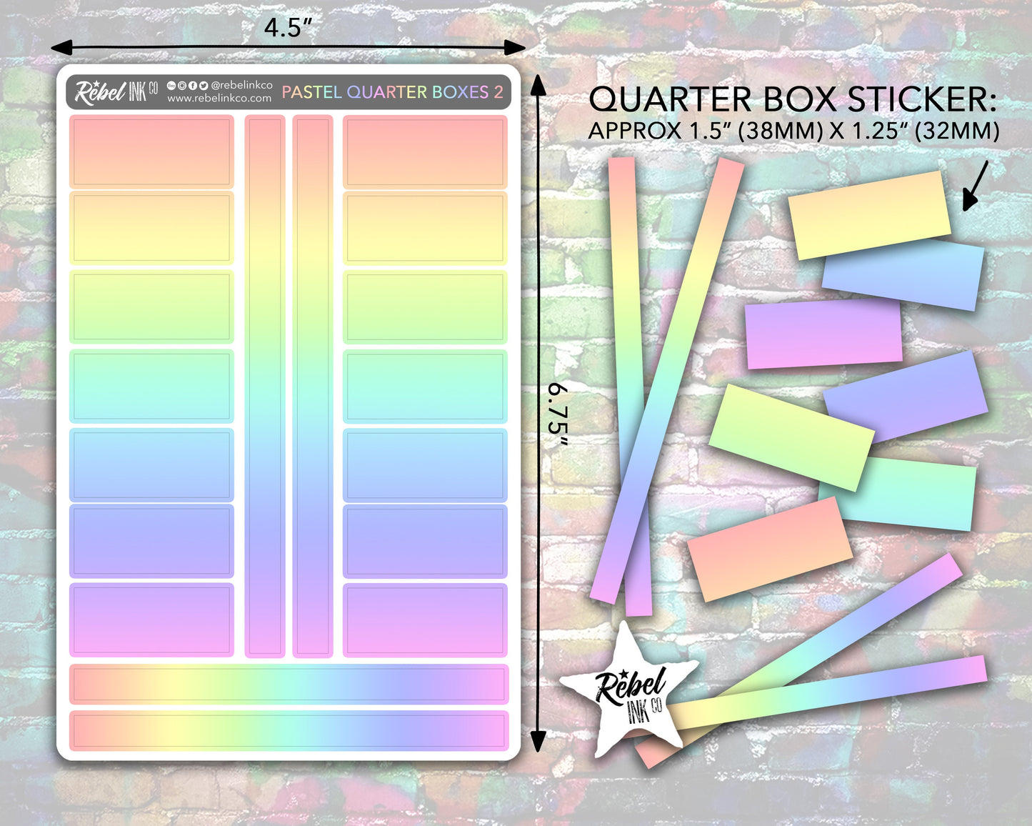 Solid Quarter Box Stickers - Pastel Rainbow