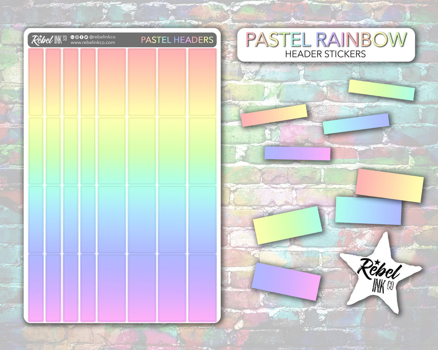 Solid Header Box Stickers - Pastel Rainbow