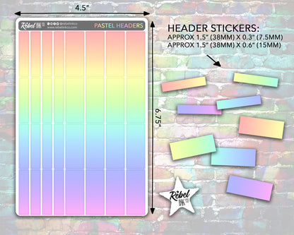 Solid Header Box Stickers - Pastel Rainbow