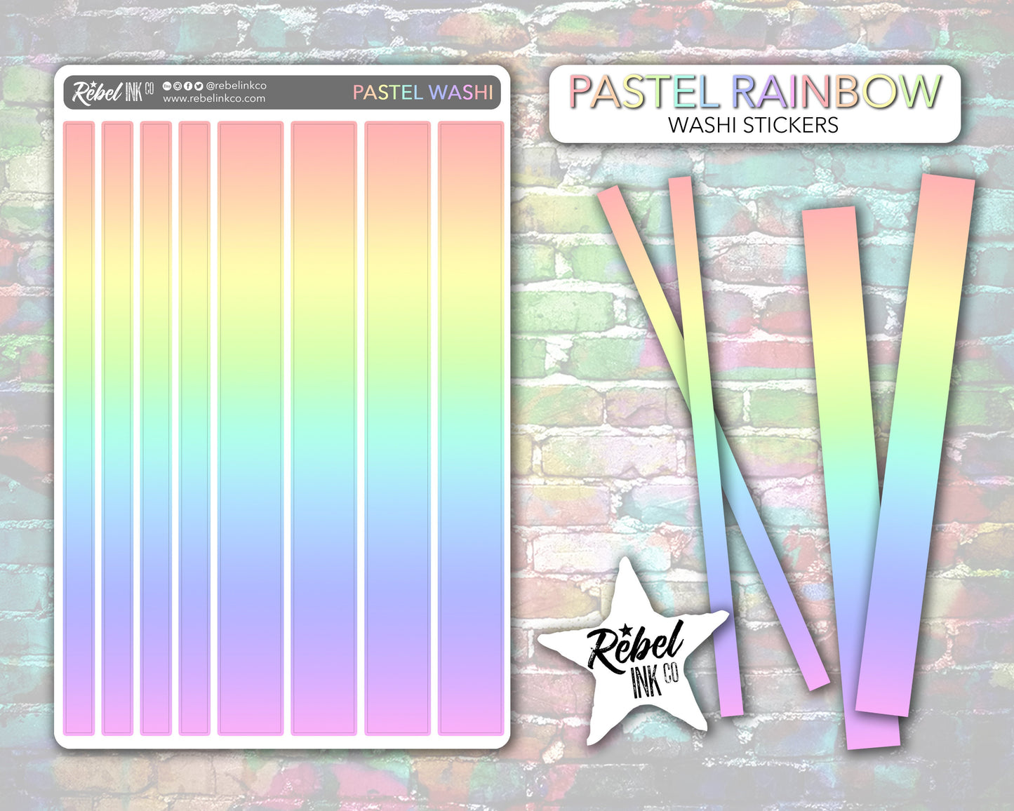 Rainbow Washi Stickers - Pastel Rainbow