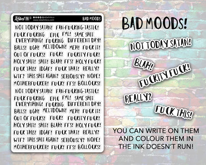 Sweary Bad Mood Stickers - Hand Drawn Style