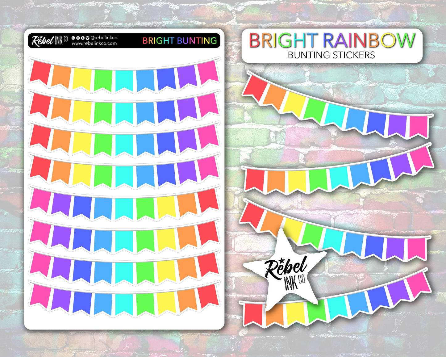 Bunting Stickers - Bright Rainbow