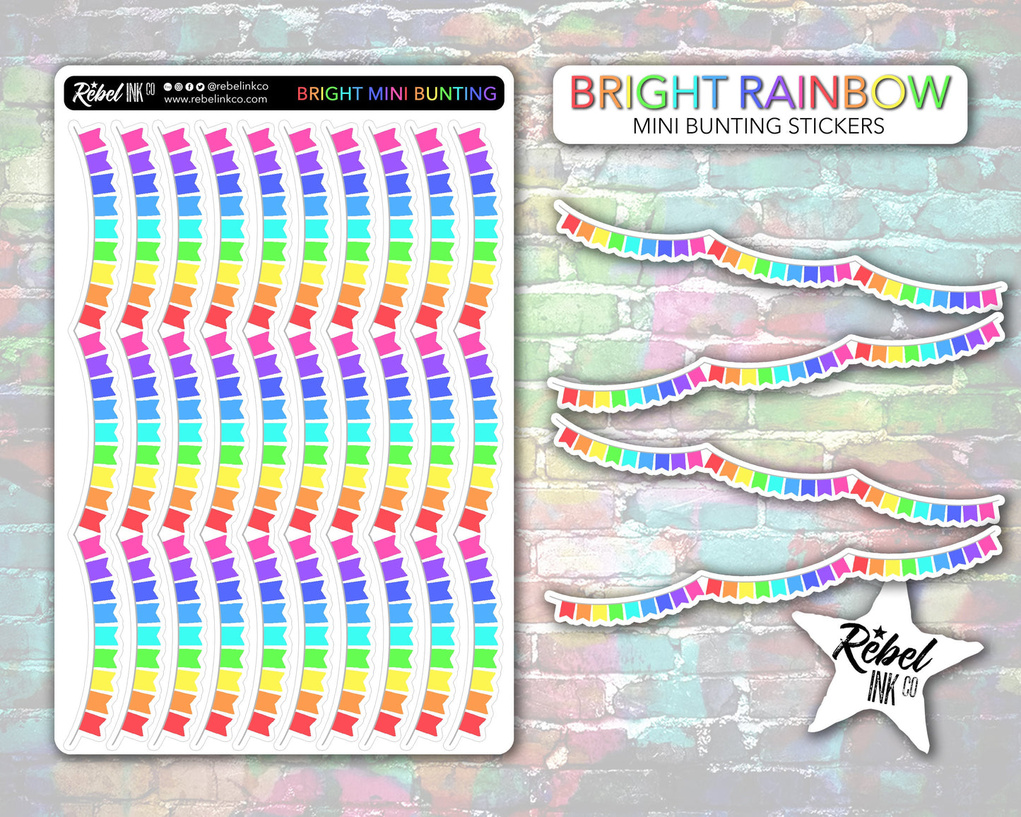 Mini Bunting Stickers - Bright Rainbow