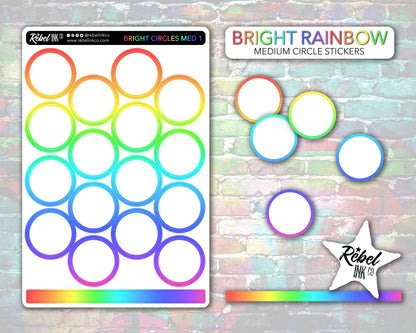 Open Circle Stickers - Medium - Bright Rainbow