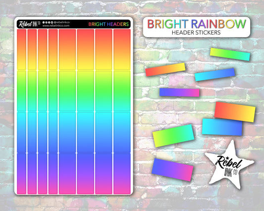 Solid Header Box Stickers - Bright Rainbow