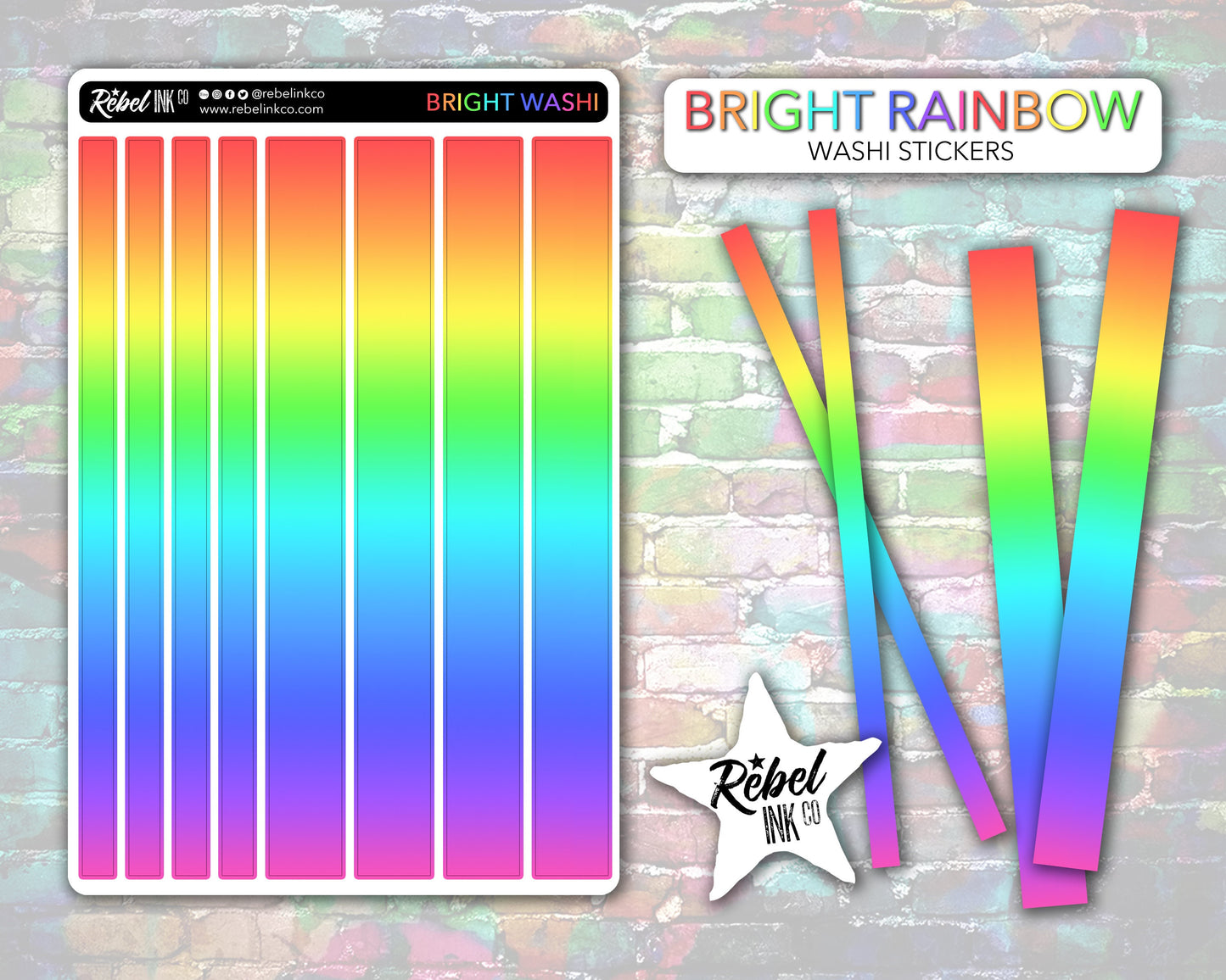 Rainbow Washi Stickers - Bright Rainbow