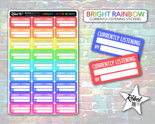 Currently Listening Stickers - Bright Rainbow - Block Style