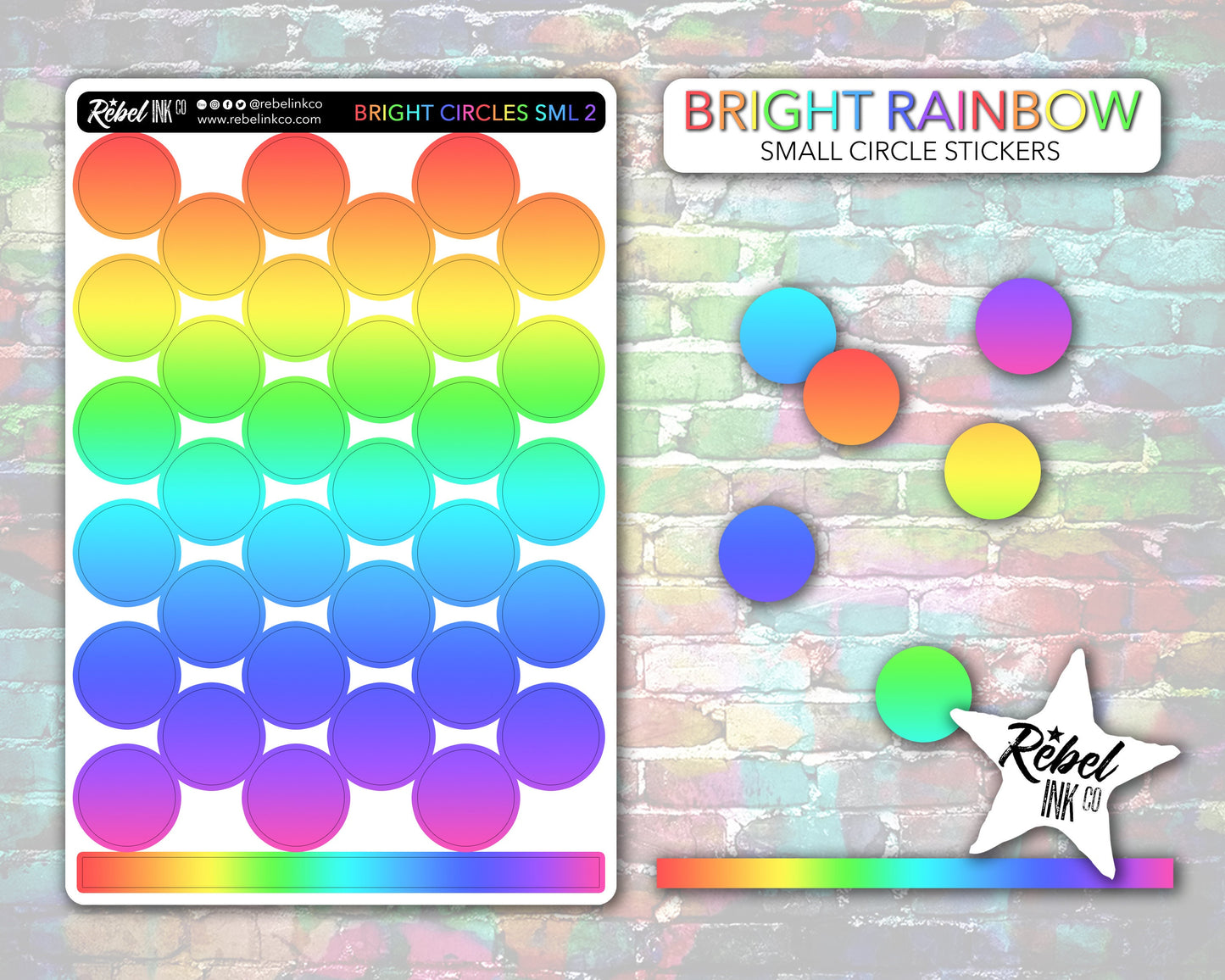 Solid Circle Stickers - Small - Bright Rainbow