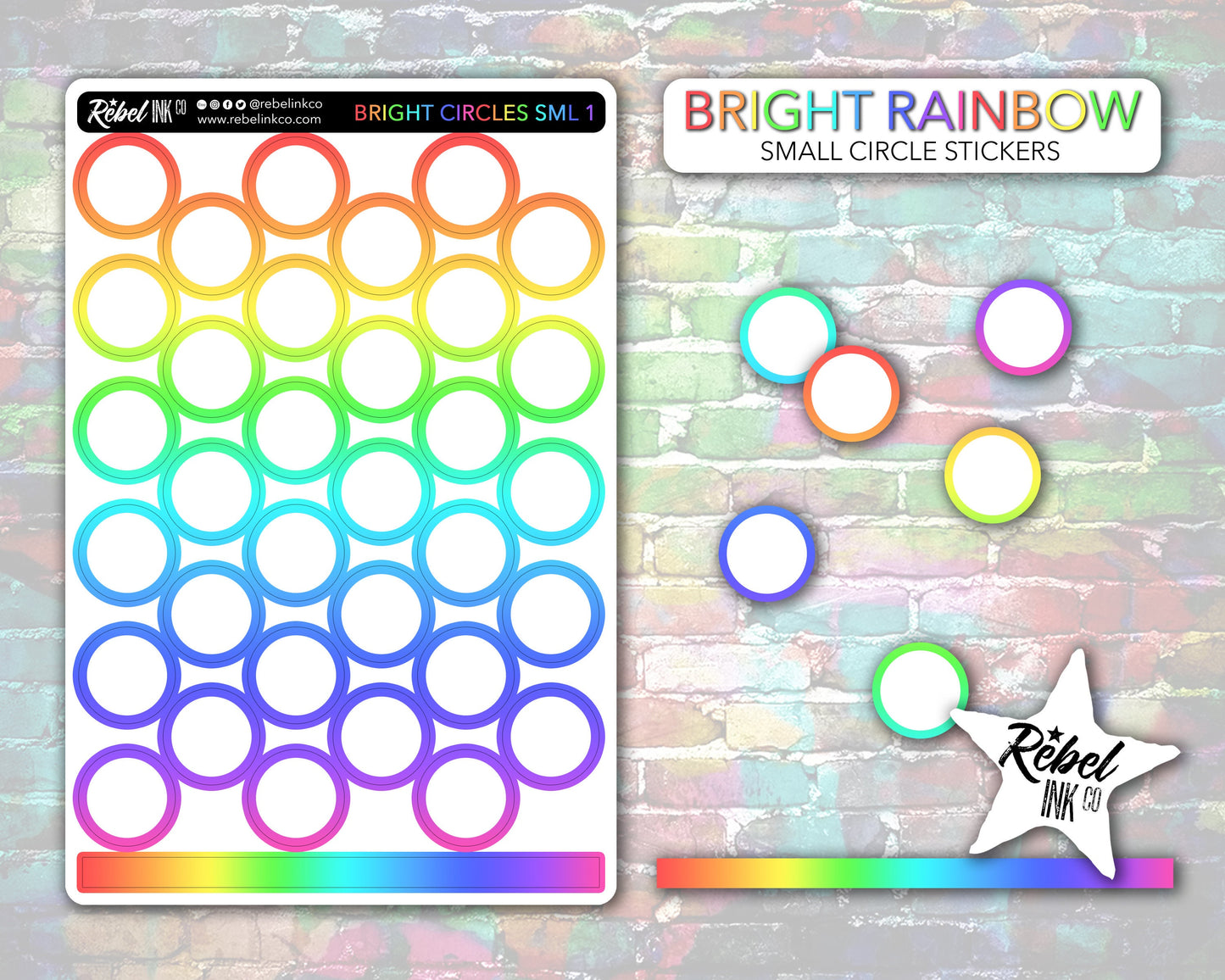 Open Circle Stickers - Small - Bright Rainbow