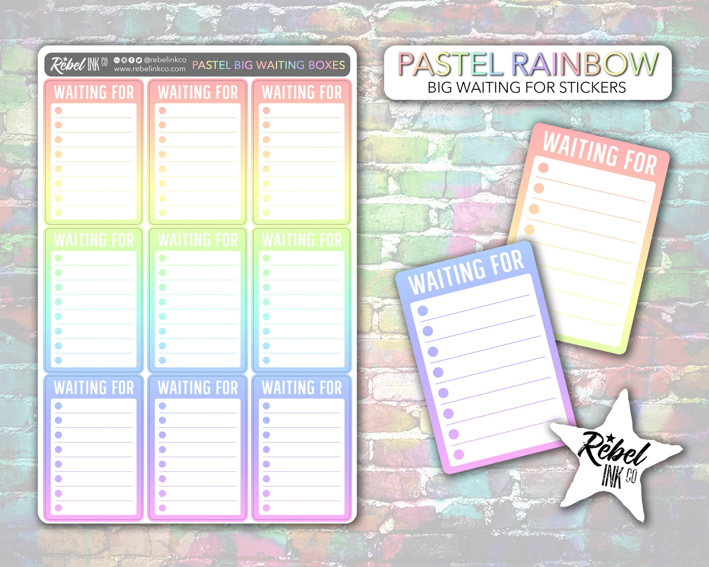 Waiting For List Stickers - Pastel Rainbow - Block Style