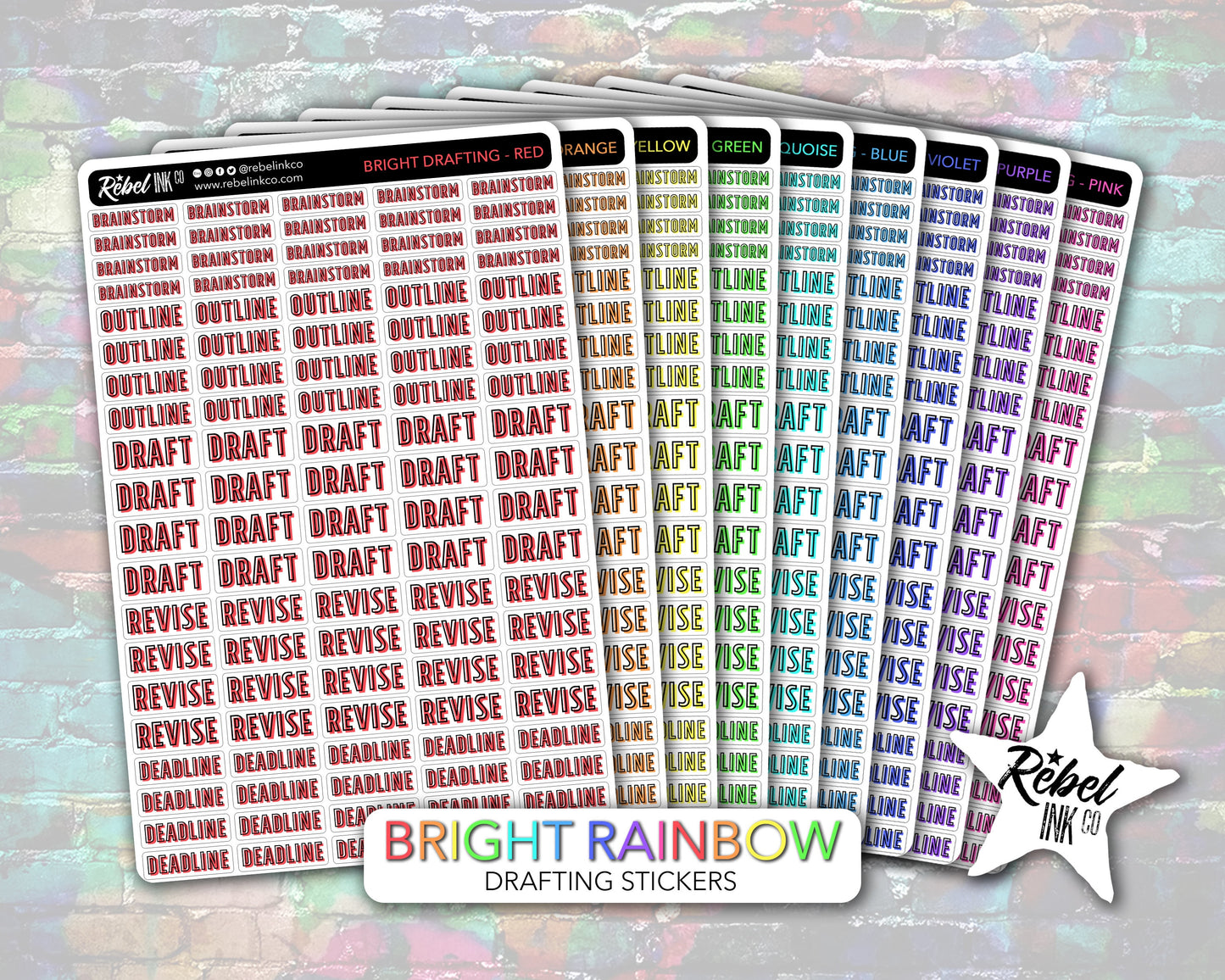 Author Drafting Stickers - Bright Rainbow