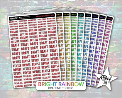 Author Drafting Stickers - Bright Rainbow