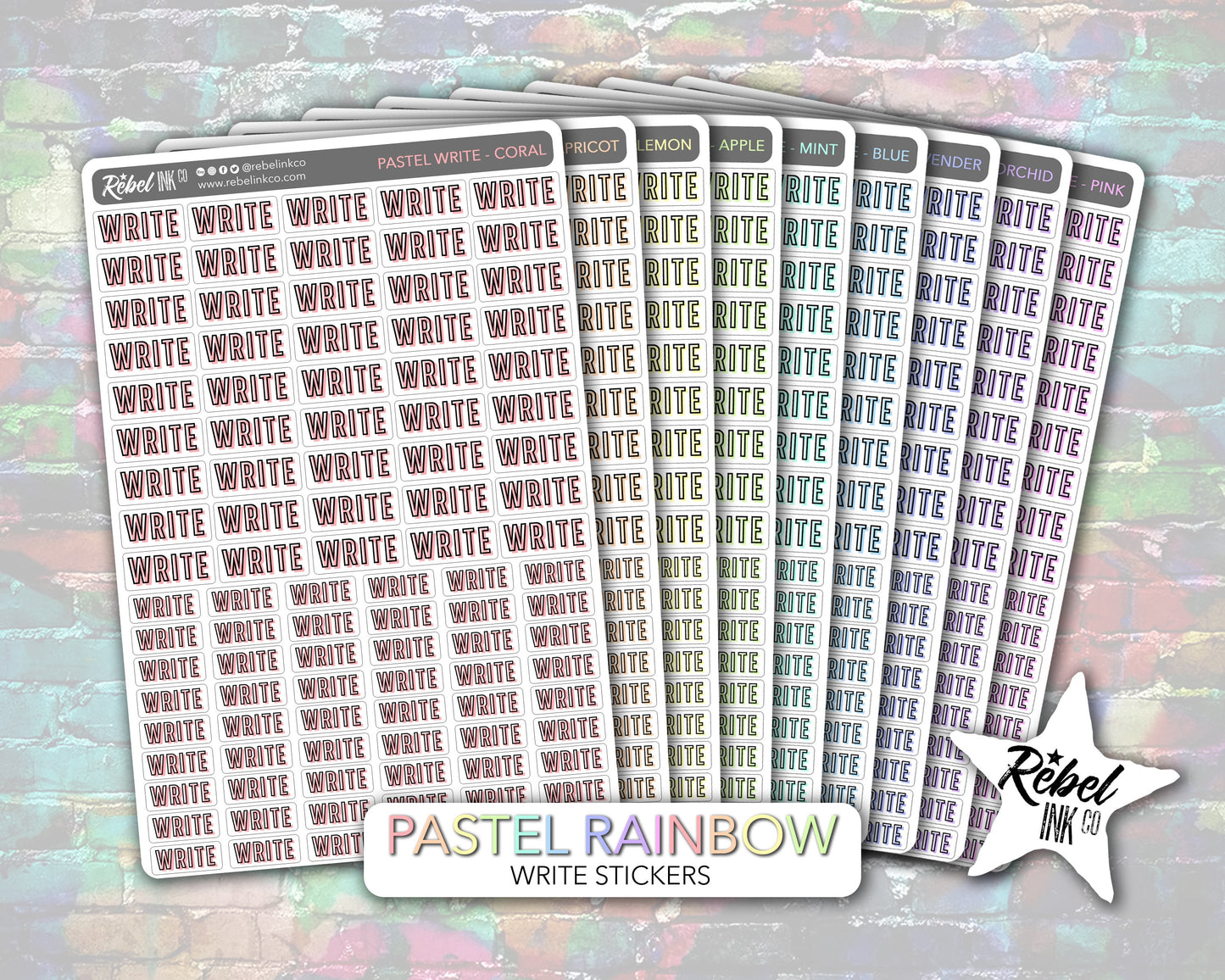 Author Write Stickers - Pastel Rainbow