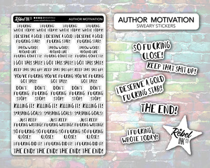 Sweary Author Motivation Stickers - Hand Drawn Style