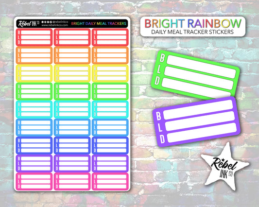 Daily Meal Tracker Stickers - Bright Rainbow - Block Style