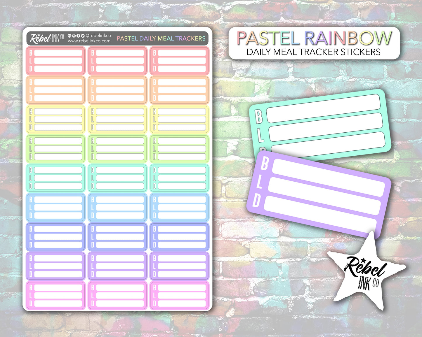 Daily Meal Tracker Stickers - Pastel Rainbow