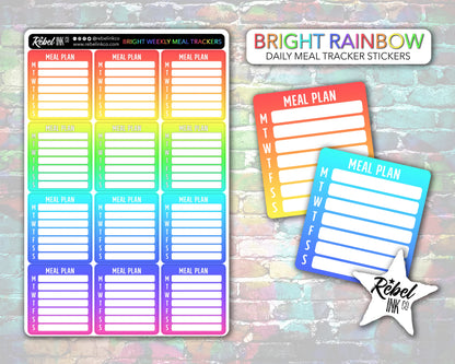 Weekly Meal Tracker Stickers - Bright Rainbow - Block Style