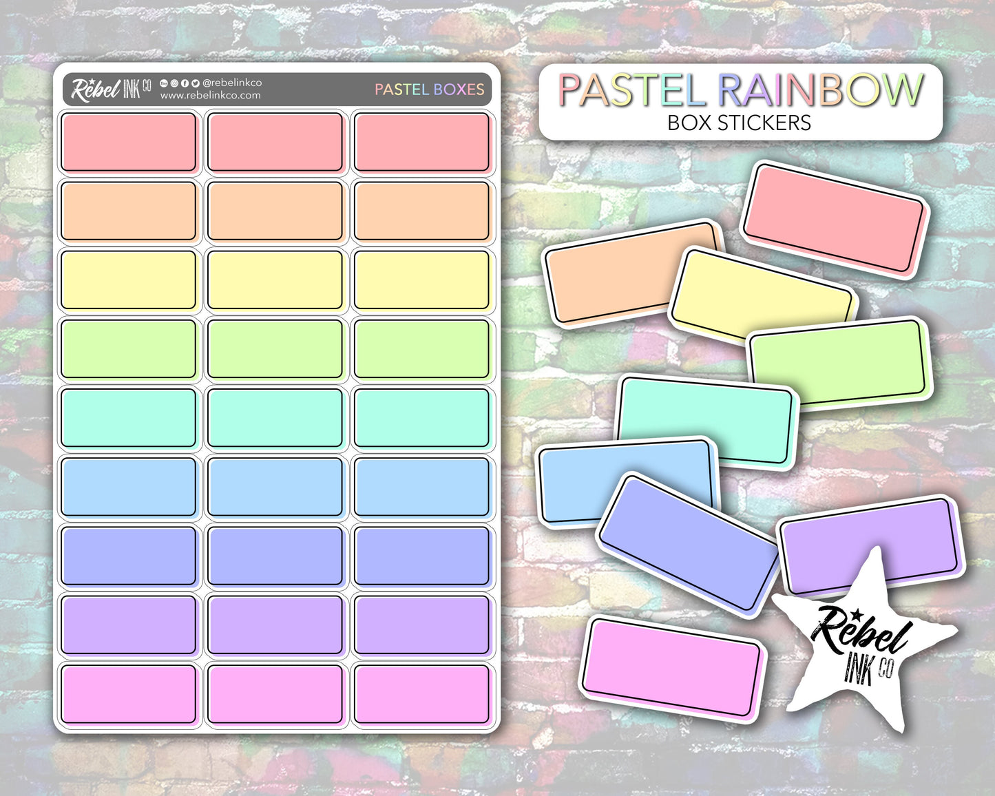 Coloured Box Stickers - Pastel Rainbow