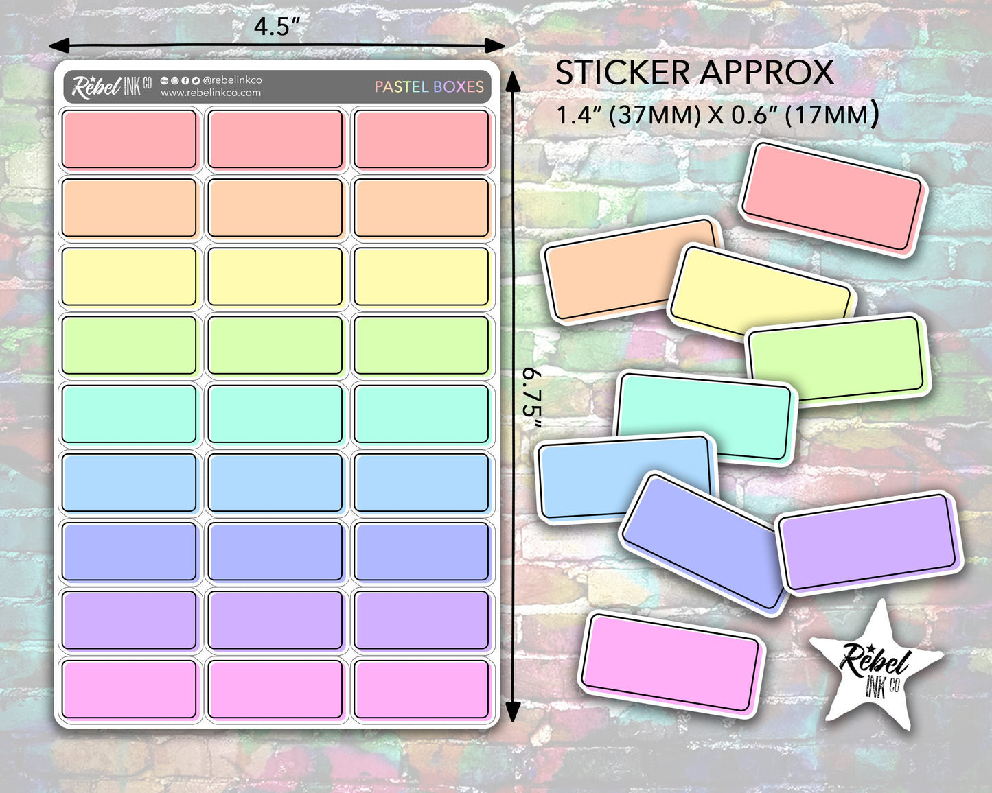 Coloured Box Stickers - Pastel Rainbow