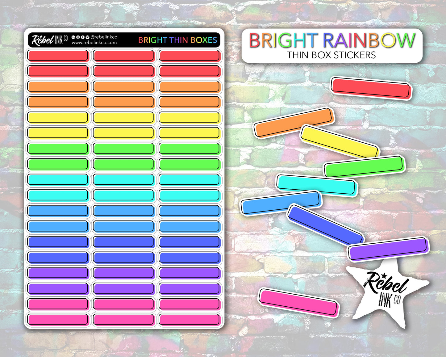 Thin Coloured Box Stickers - Bright Rainbow