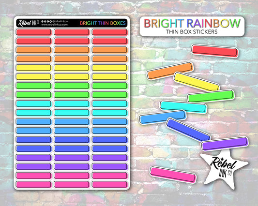 Thin Coloured Box Stickers - Bright Rainbow