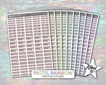 Author Drafting Stickers - Pastel Rainbow