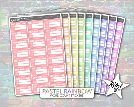 Word Count Stickers - Pastel Rainbow