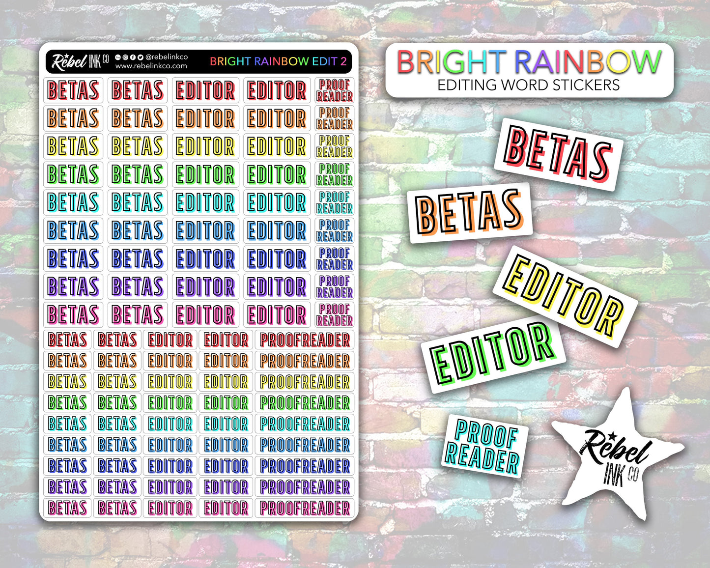Author Editing 2 Stickers - Bright Rainbow