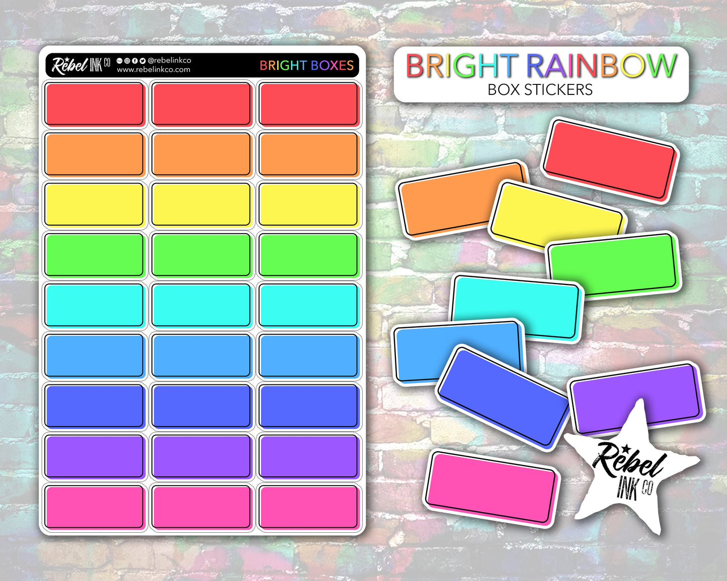 Coloured Box Stickers - Bright Rainbow