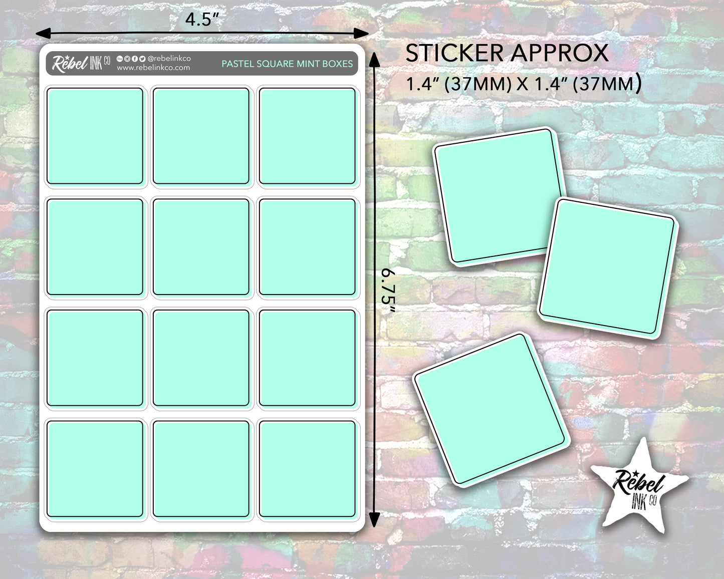 Square Box Stickers - Pastel Rainbow Writeable Planner and Bullet Journal Stickers for Functional and Decorative Planning and Colour Coding