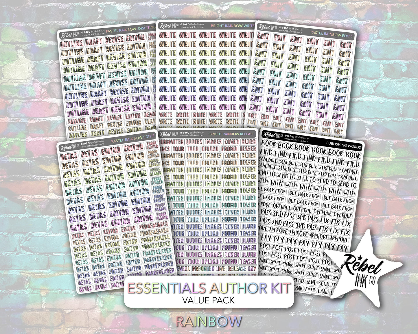 Essentials Author Sticker Kit - Pastel Rainbow