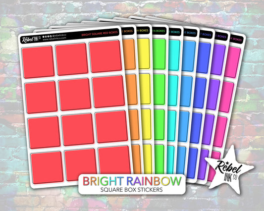 Square Box Stickers - Bright Rainbow