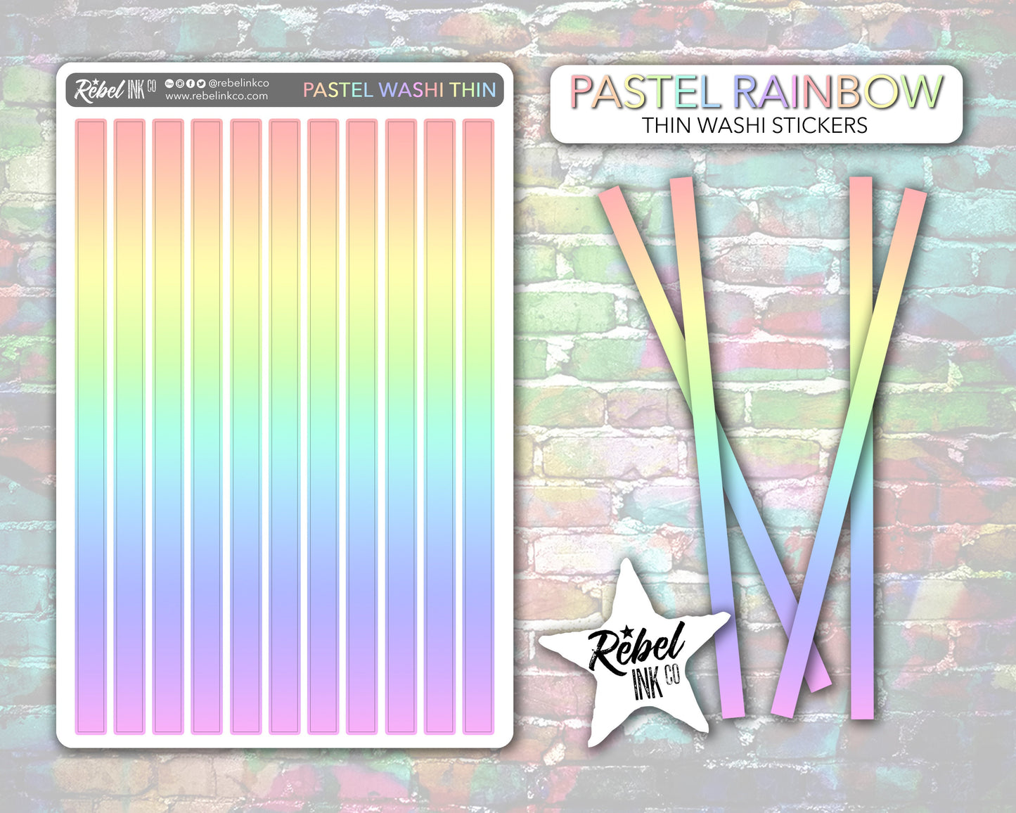 Rainbow Thin Washi Stickers - Pastel Rainbow