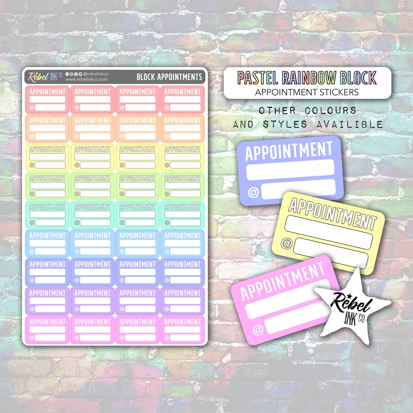 Appointment Stickers - Pastel Rainbow - Block Style